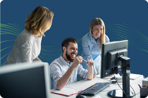 Team reviewing results from the process server