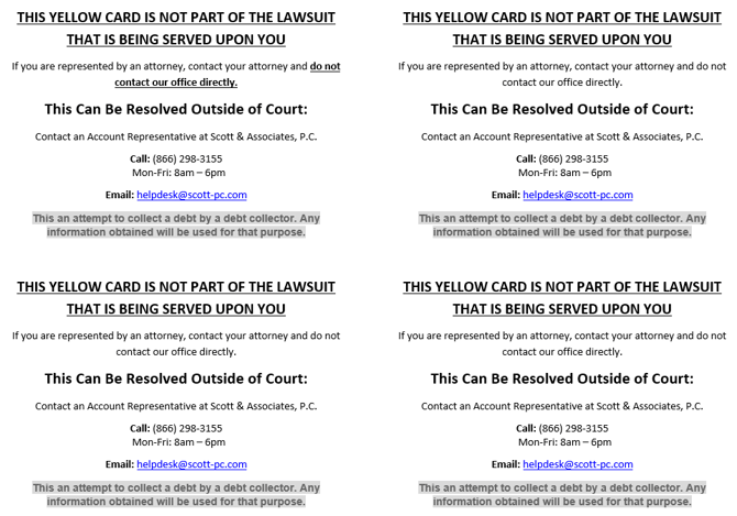 TX Scott and Associates Yellow Card