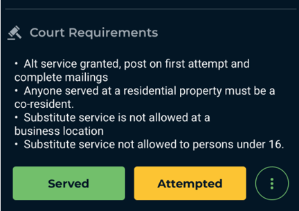 Court requirements - served - attempted