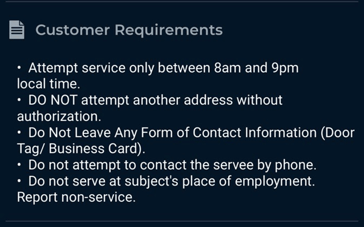 Customer requirements 