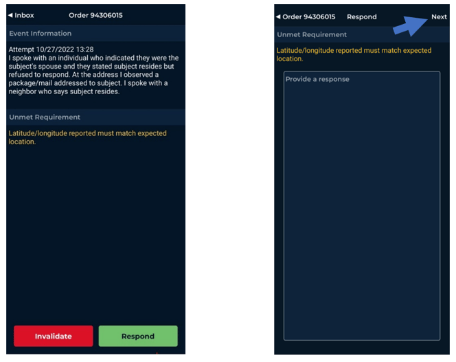 Event information and response screens