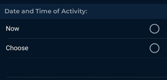 Date and time of activity screen