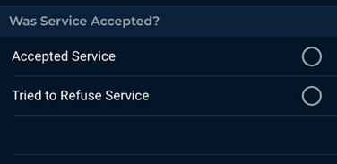 Was service accepted? screen