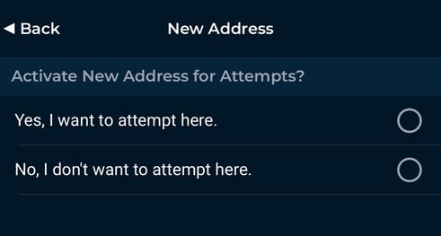 Activate new address for attempts? screen