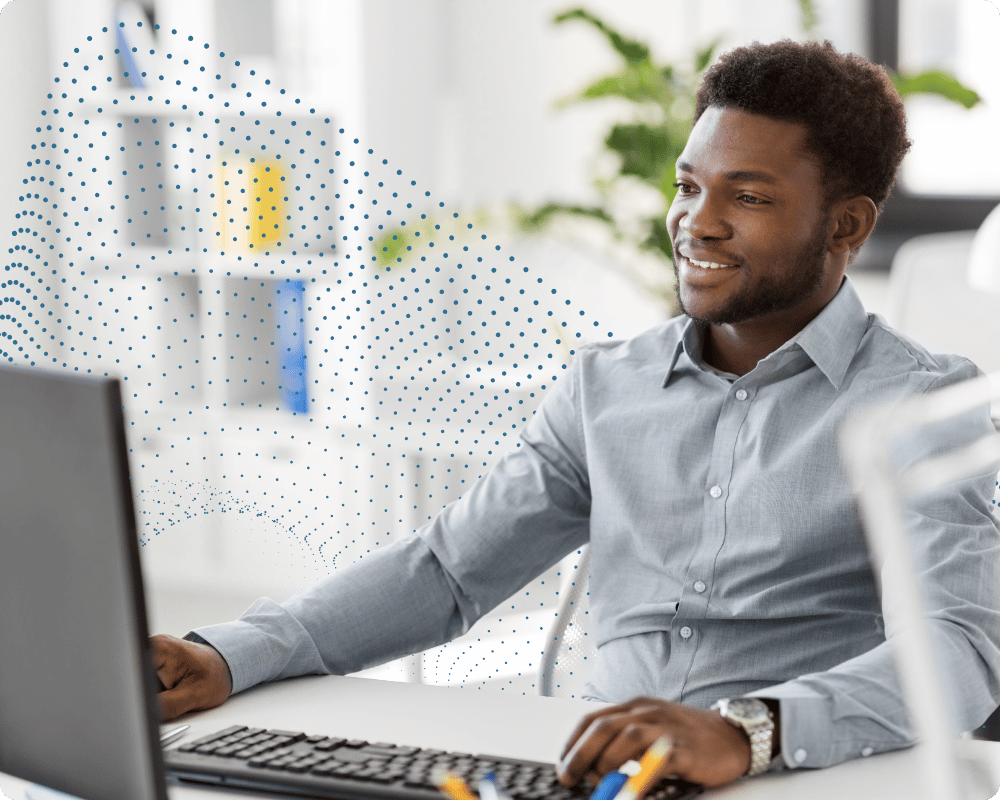 A man on a laptop ordering service of process