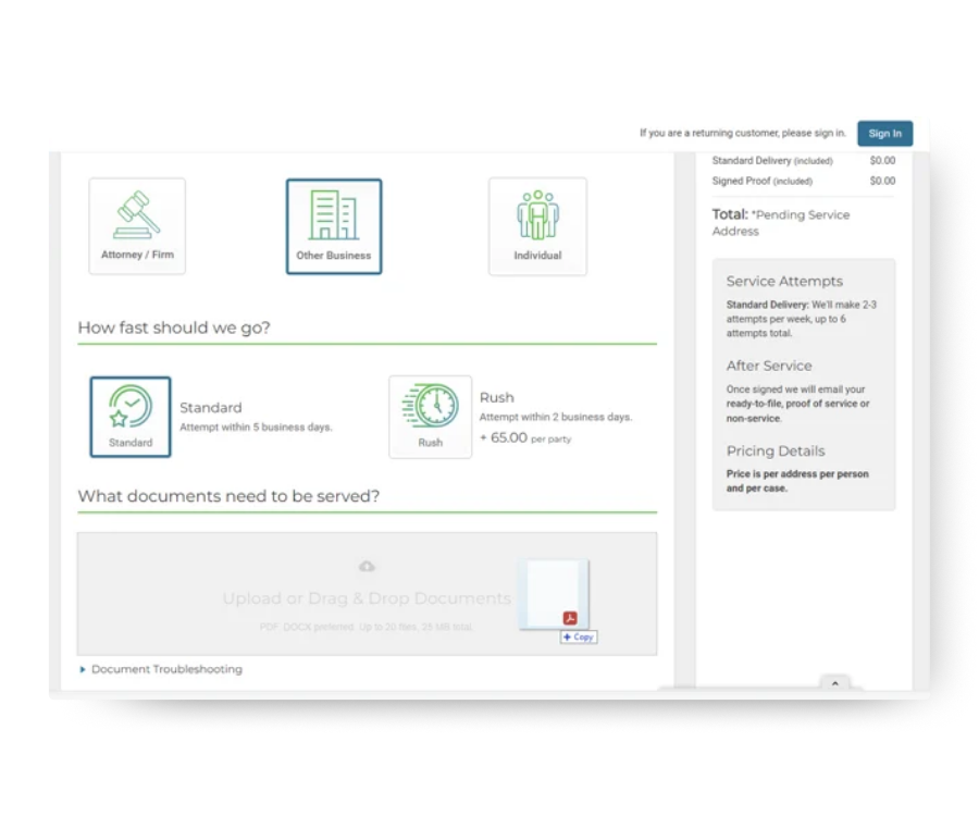 Screenshot: Place Order