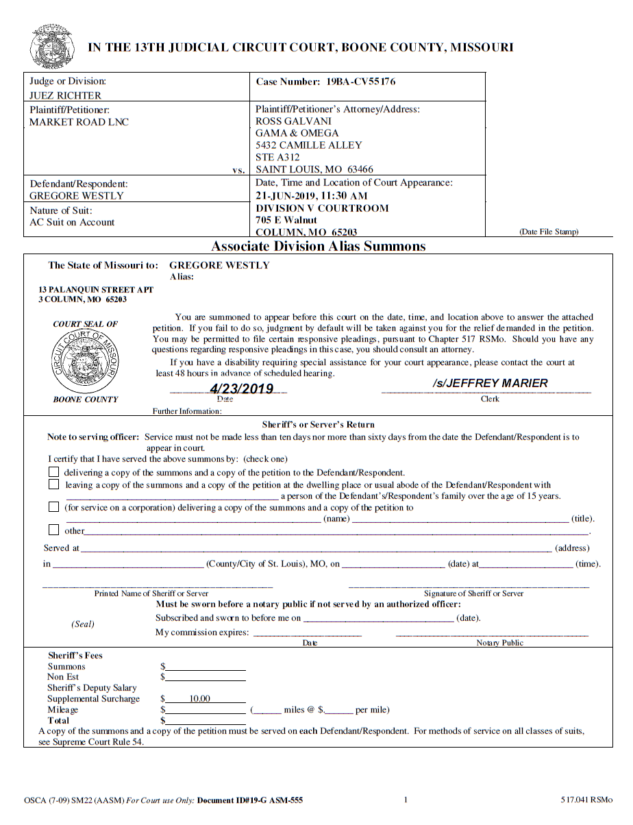 Missouri example summons