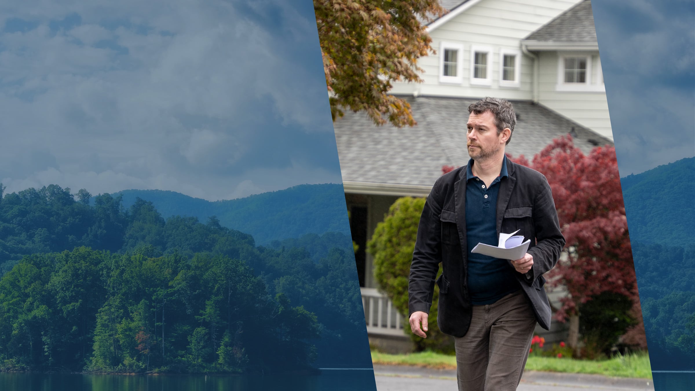 Forested Tennessee ridgelines above a lake in the Smokies, as an ABC Legal process server sets out to serve papers