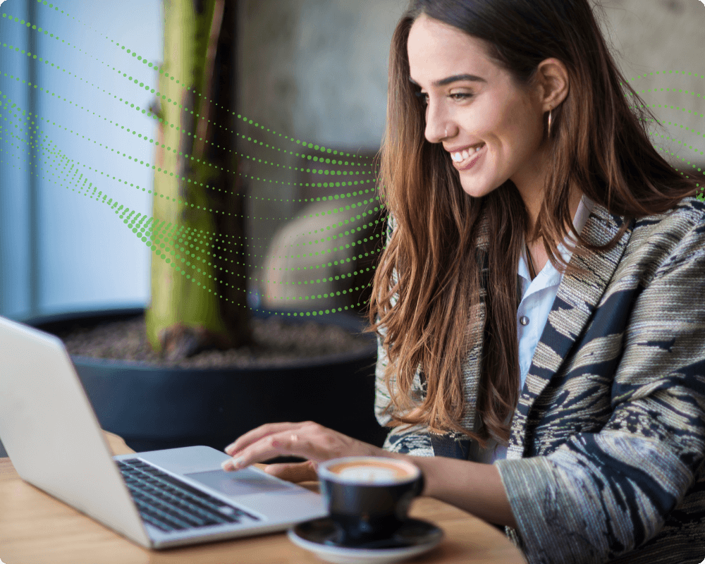 Woman on computer learning how to serve a business